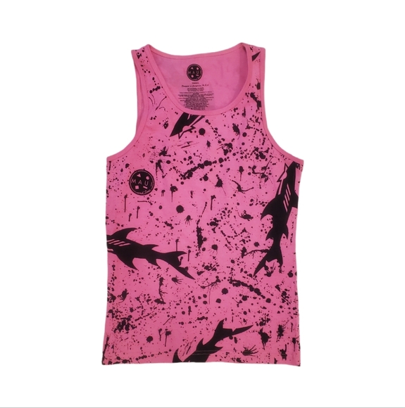 Maui And Son Men's Pink Shark Splatter Tank Top Small - Picture 1 of 5